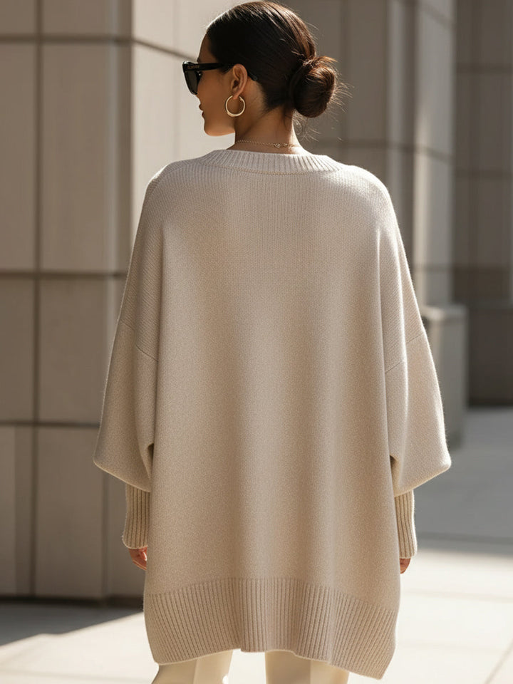Oversized Crew Neck Poncho Sweater for Women