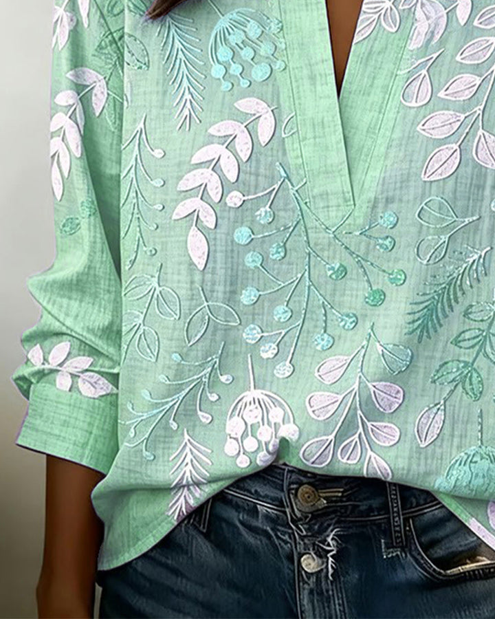Floral V-Neck Blouse for Women
