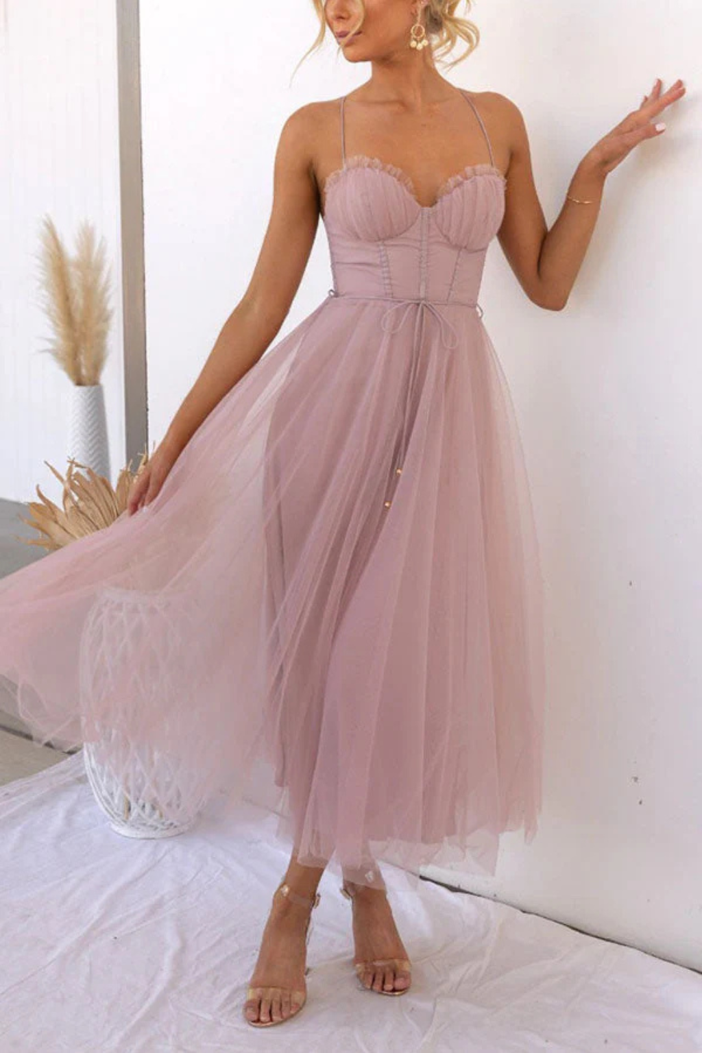 Tulle Bustier Midi Dress for Women