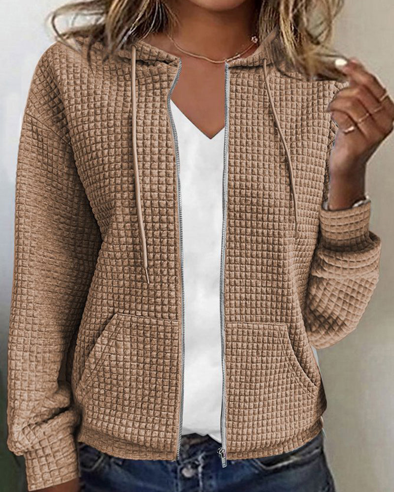 Textured Zip-Up Hoodie for Women