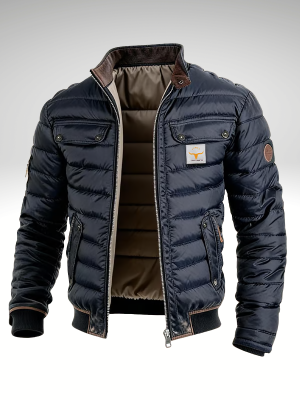 Quilted Stand Collar Puffer Jacket for Men