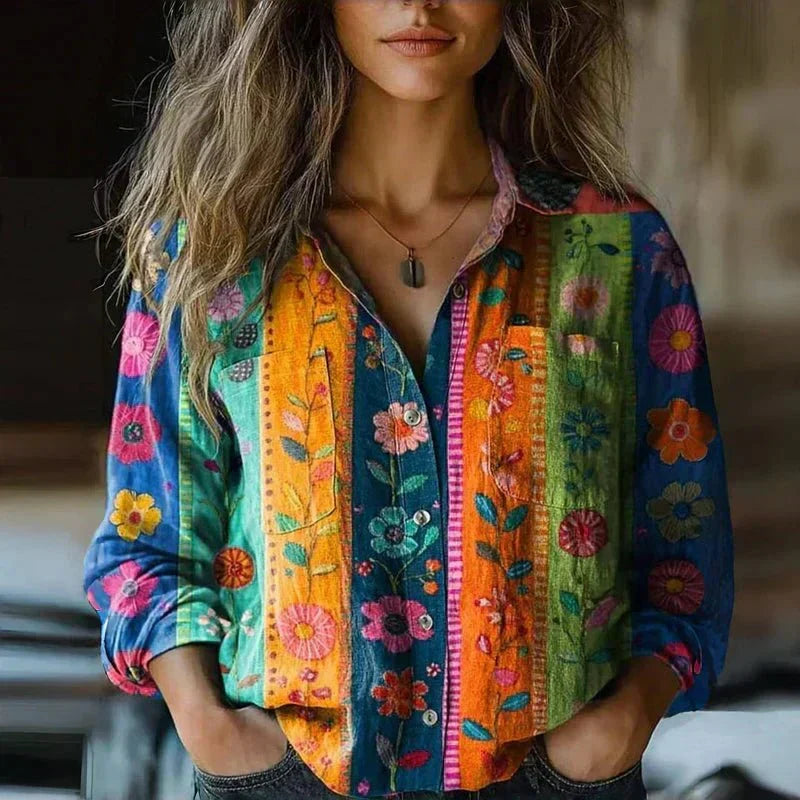 Printed Boho Button-Up Shirt for Women