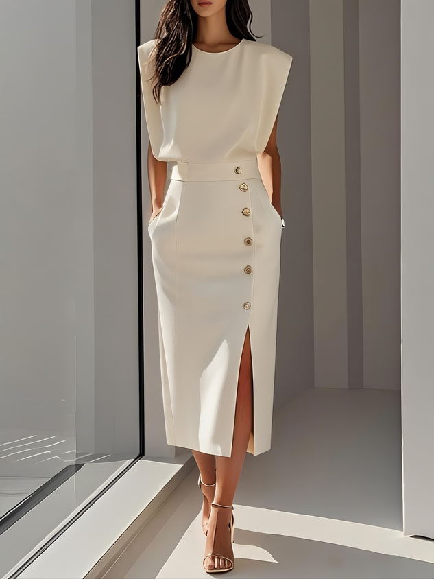 Sleeveless Button Front Midi Dress for Women