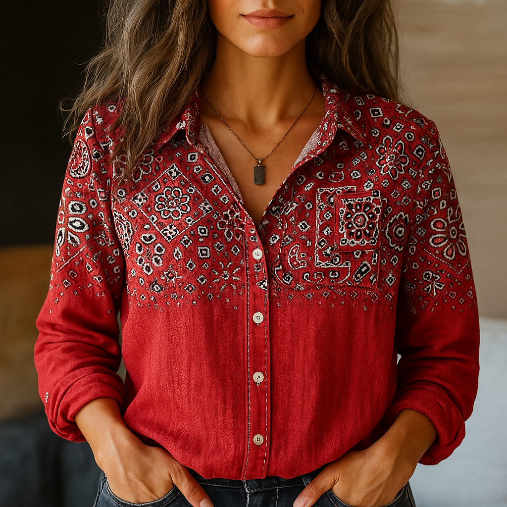 Printed Boho Button-Up Shirt for Women
