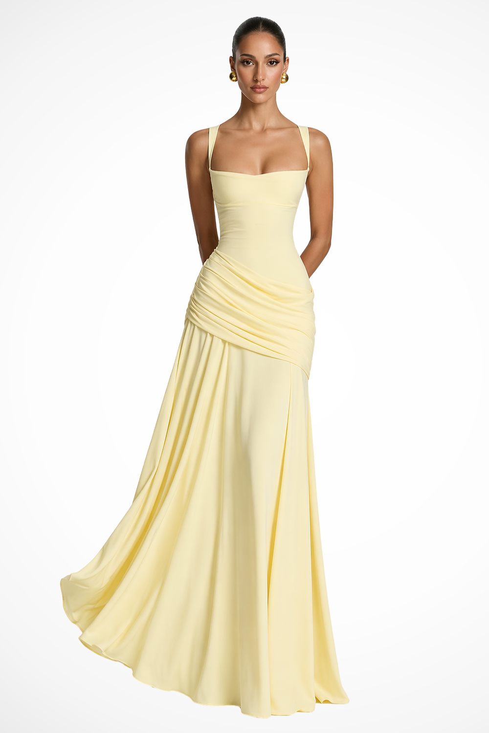 Square Neck Side Slit Maxi Dress for Women