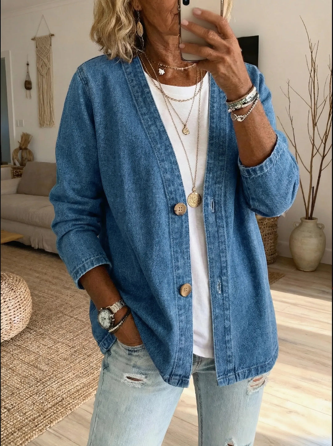 Button-Front Open Cardigan for Women