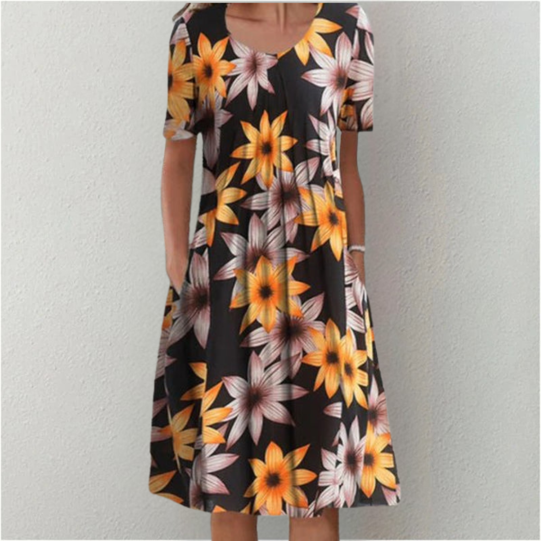 Floral Short Sleeve Midi Dress for Women