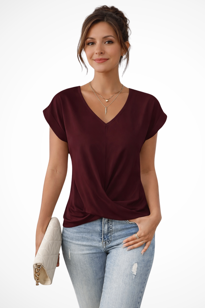 Twist-Front V-Neck Blouse for Women