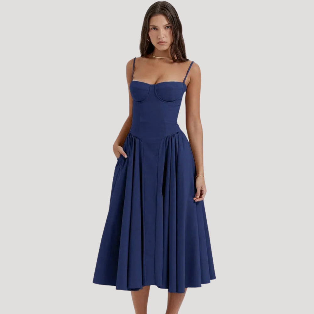 Strapless Flared Midi Dress for Women