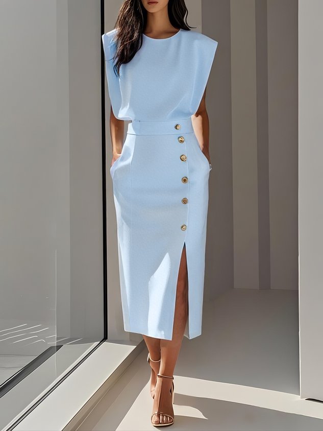 Sleeveless Button Front Midi Dress for Women