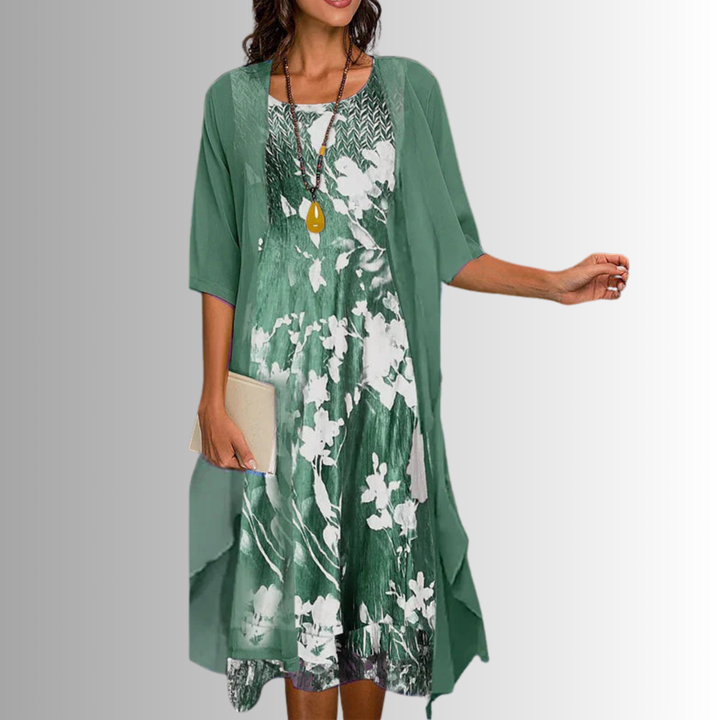 Layered Floral Chiffon Midi Dress for Women