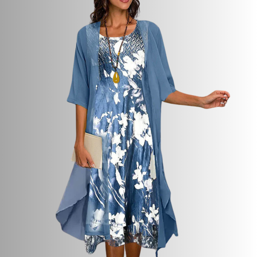 Layered Floral Chiffon Midi Dress for Women