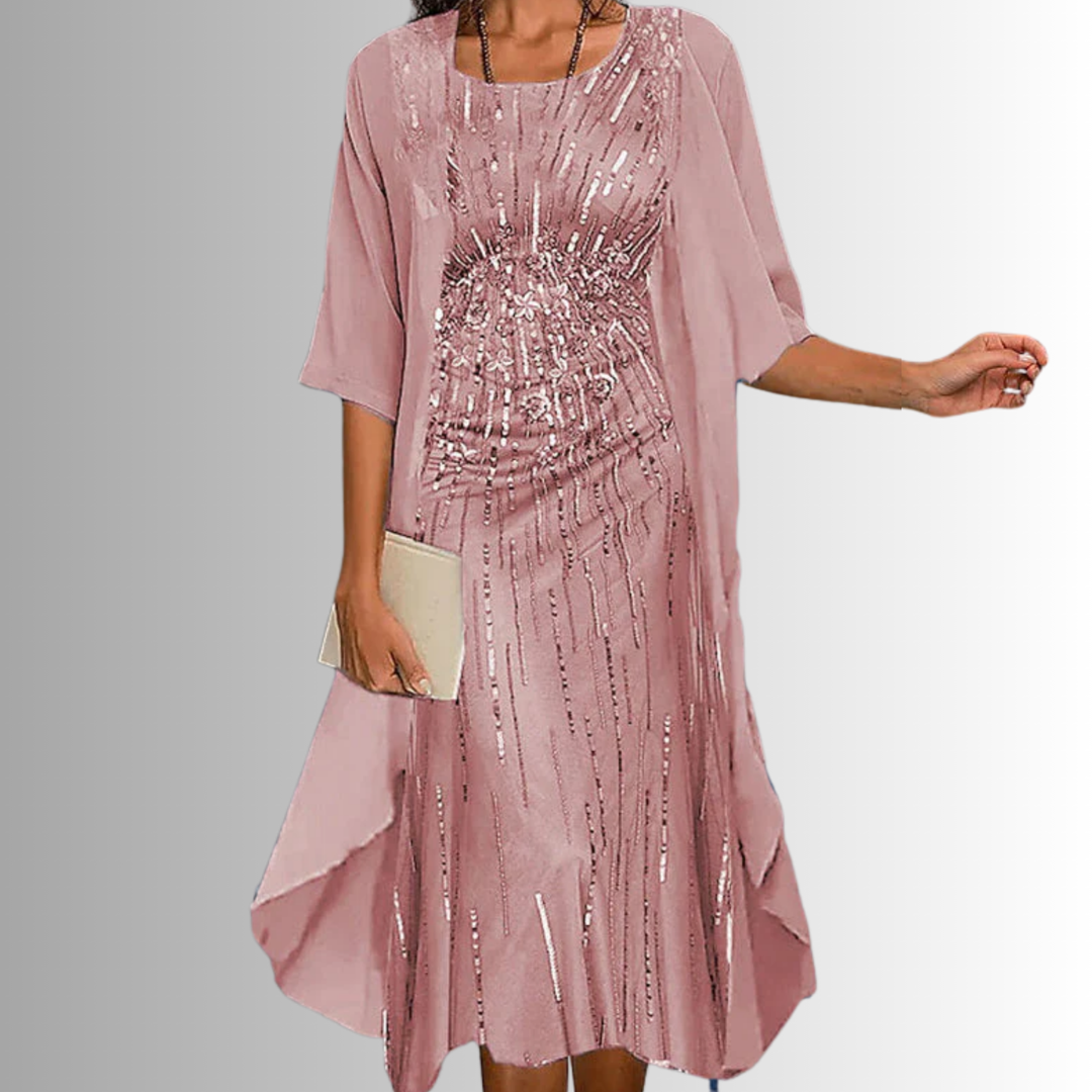 Layered Floral Chiffon Midi Dress for Women