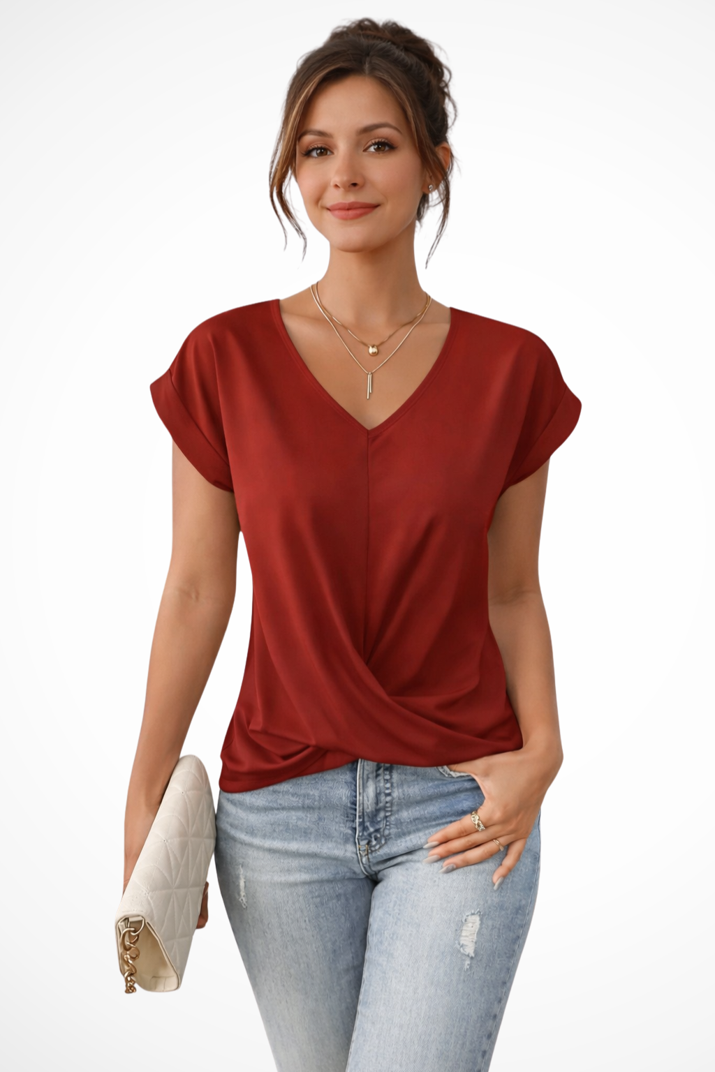 Twist-Front V-Neck Blouse for Women