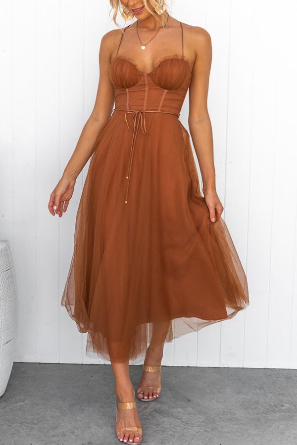 Tulle Skirt Midi Dress for Women