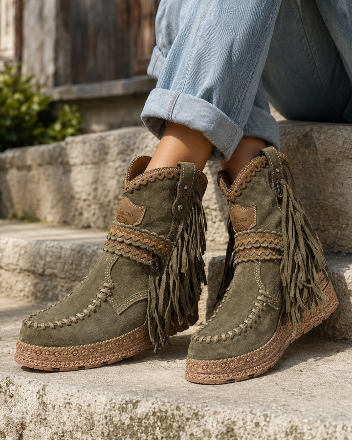 Fringed Suede Western Boots for Women