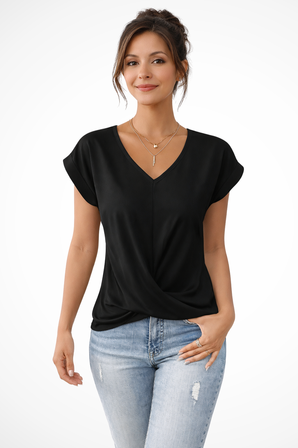 Twist-Front V-Neck Blouse for Women