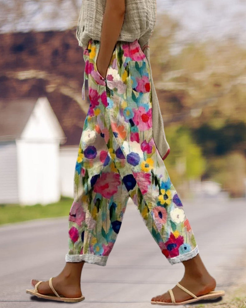 Floral Print Wide Leg Pants for Women