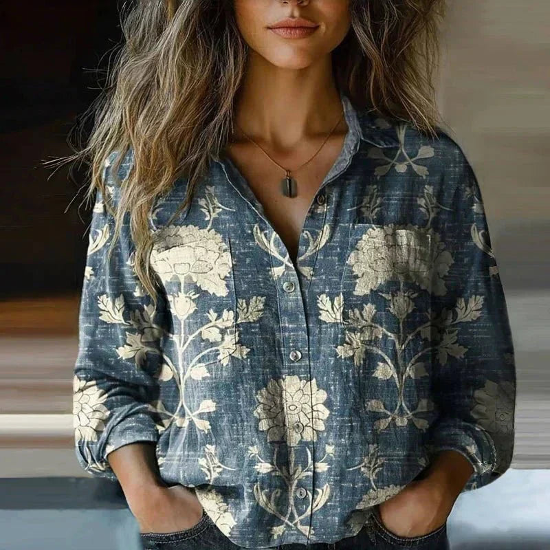 Printed Boho Button-Up Shirt for Women