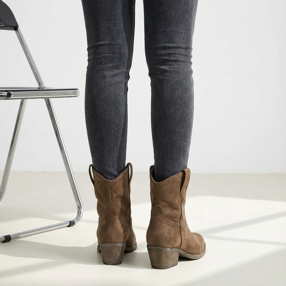 Block Heel Western Ankle Boots for Women