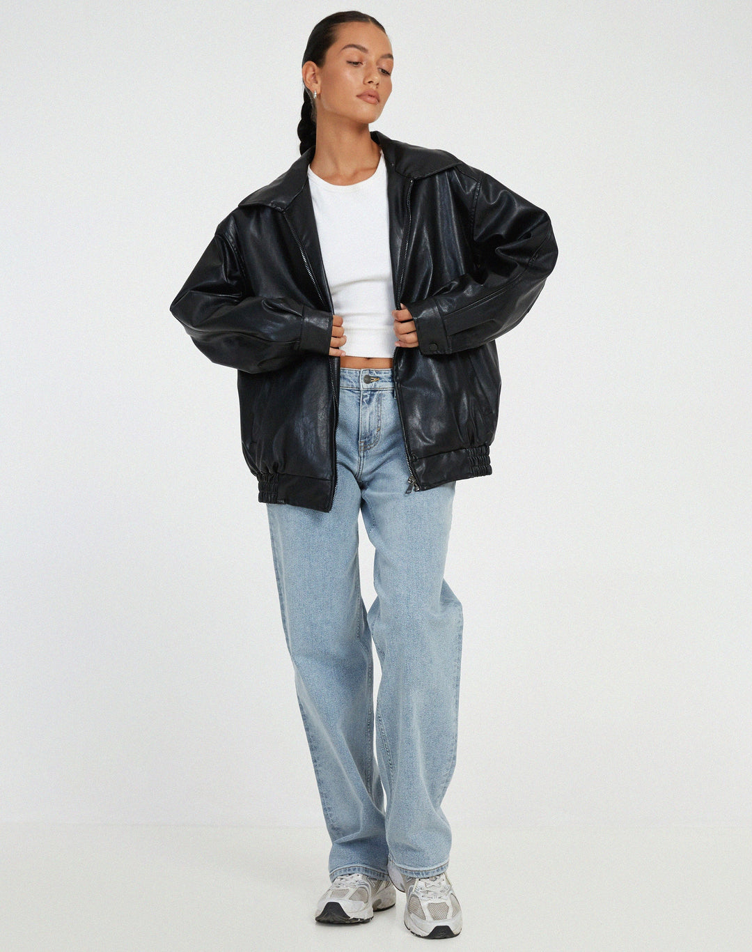 Oversized Faux Leather Jacket for Women