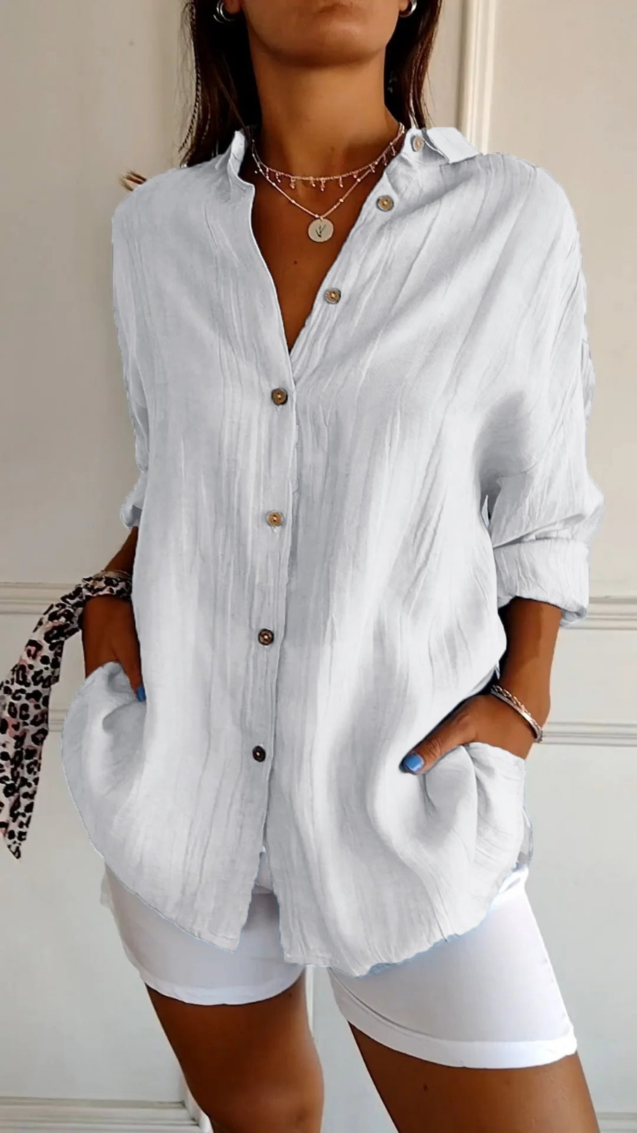 Relaxed Button-Up Long Sleeve Blouse for Women