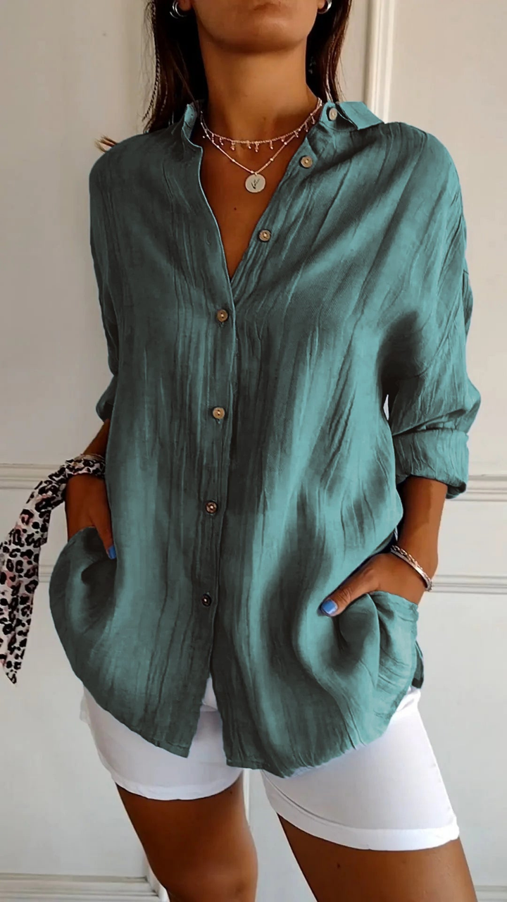 Relaxed Button-Up Long Sleeve Blouse for Women