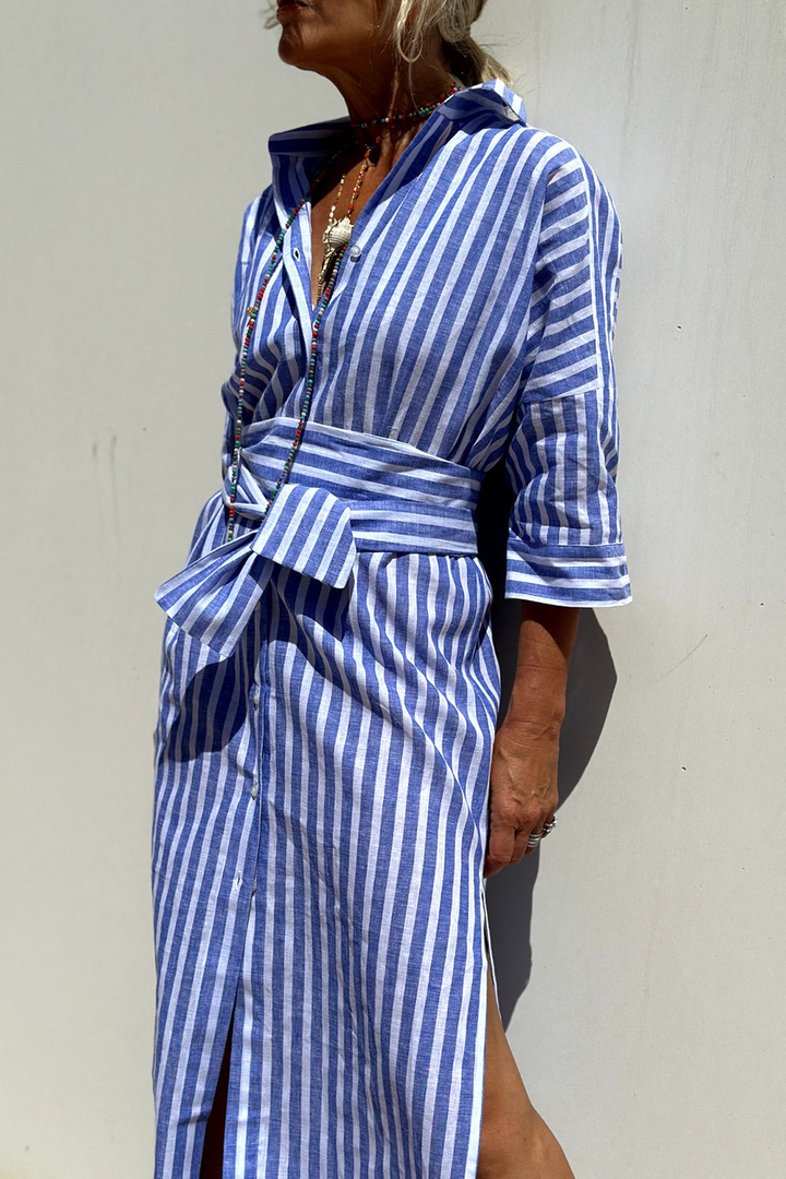 Striped Button-Down Midi Dress for Women