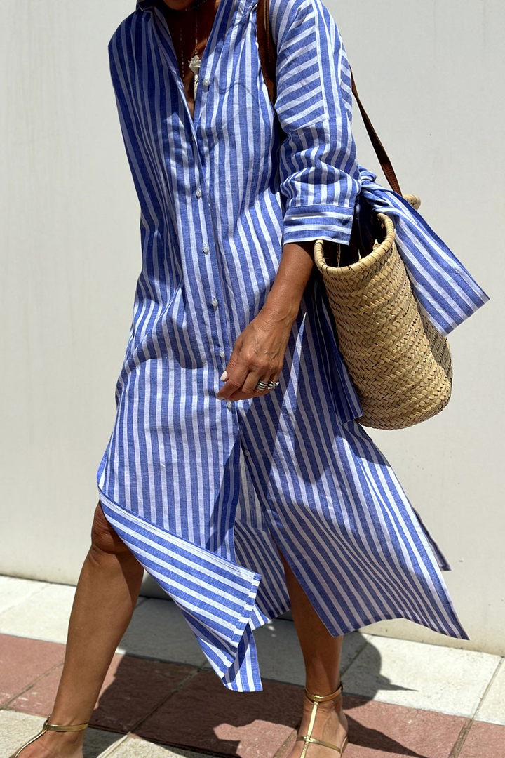 Striped Button-Down Midi Dress for Women