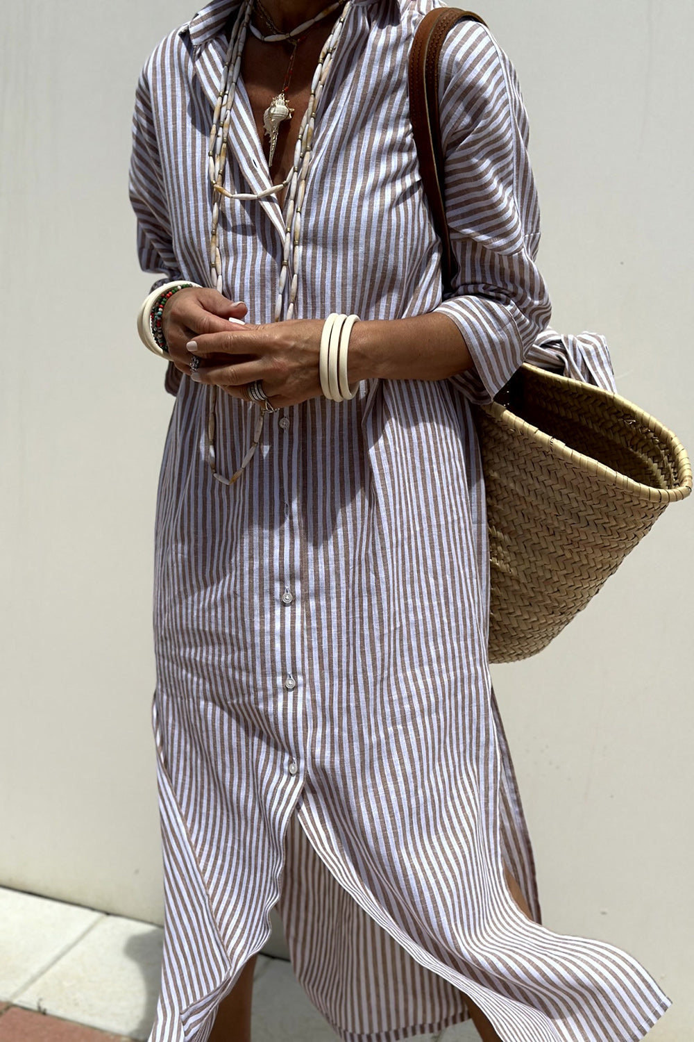 Striped Button-Down Midi Dress for Women