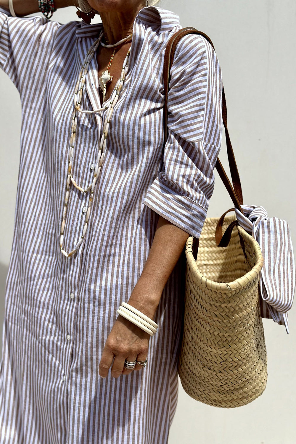 Striped Button-Down Midi Dress for Women