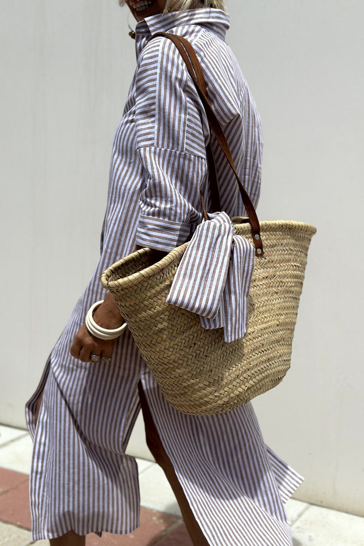 Striped Button-Down Midi Dress for Women
