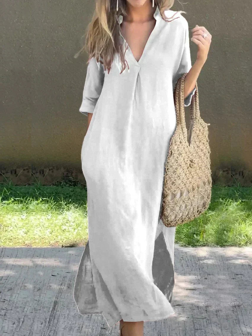 V-Neck Maxi Dress with Side Slits for Women