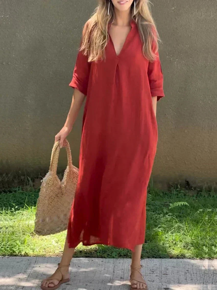 V-Neck Maxi Dress with Side Slits for Women