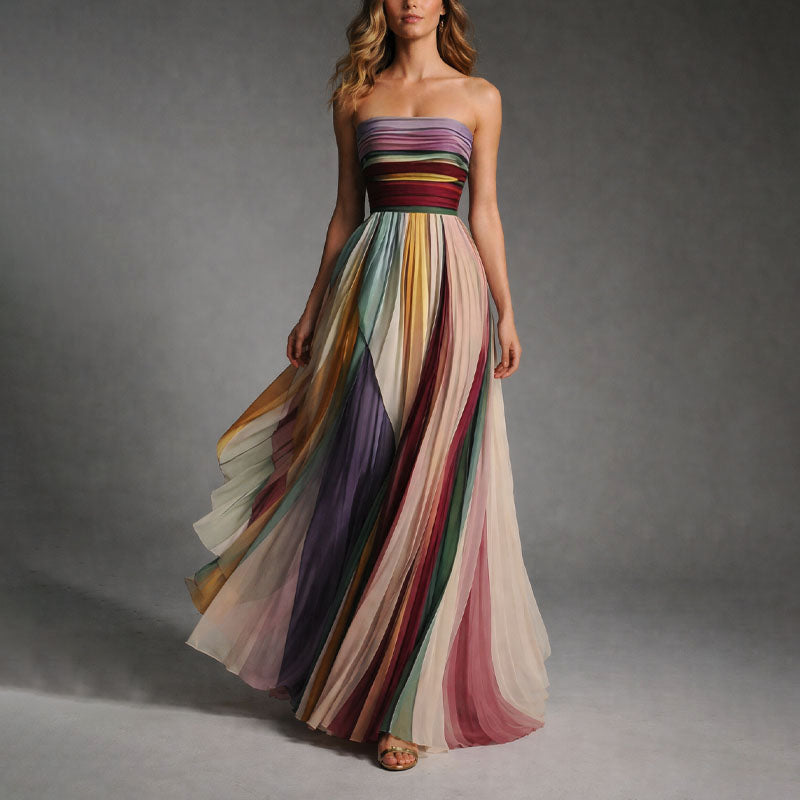 Strapless Pleated Maxi Dress for Women