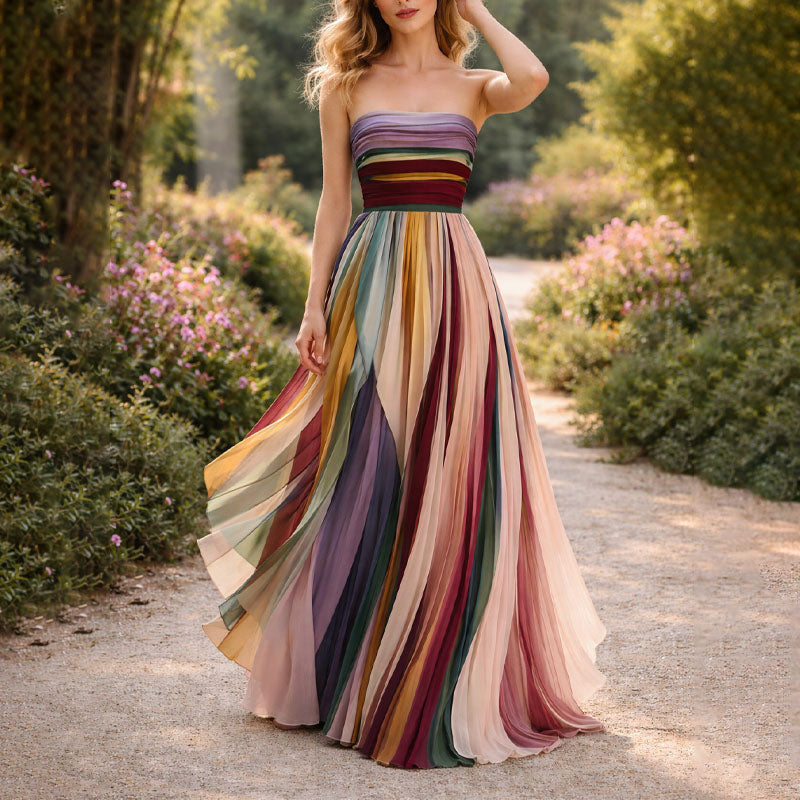 Strapless Pleated Maxi Dress for Women