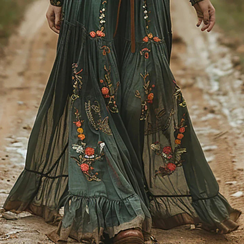 Floral V-Neck Long Sleeve Maxi Dress for Women