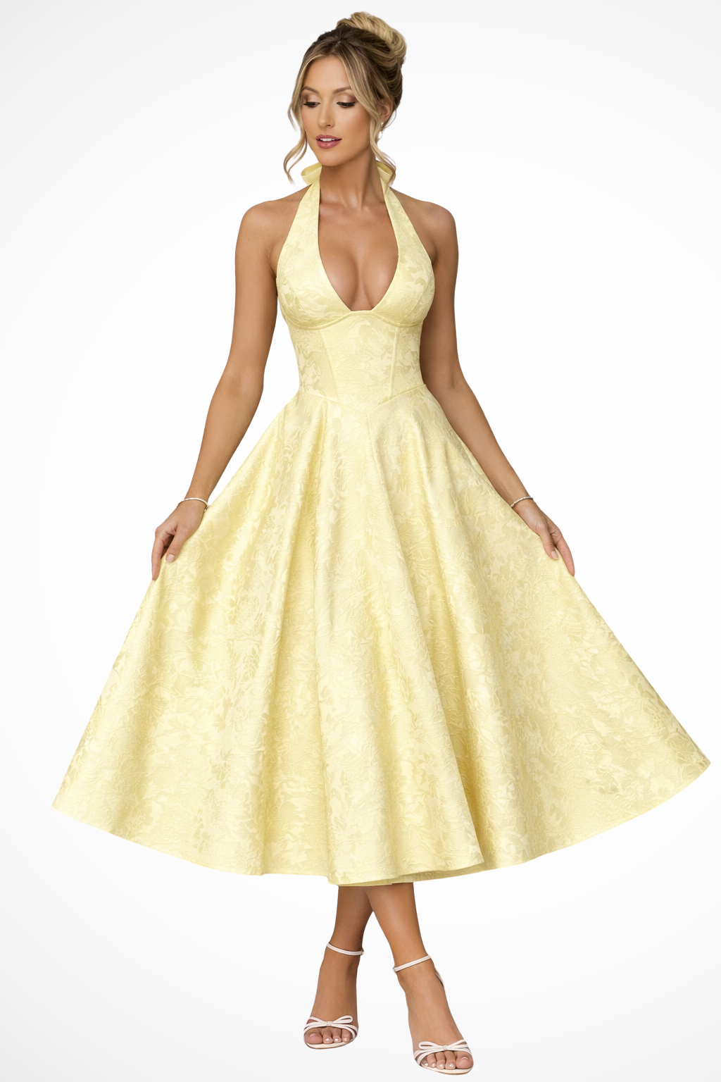 Halter Neck Open Back Midi Dress for Women