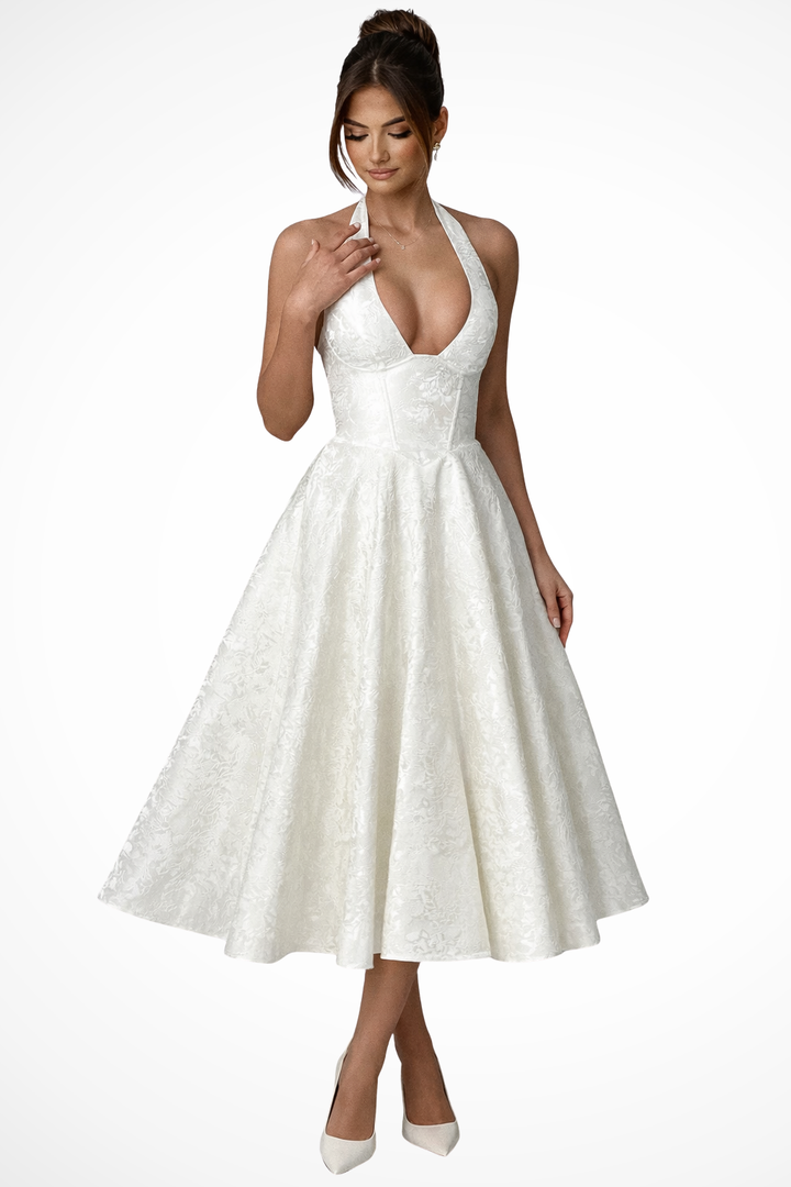 Halter Neck Open Back Midi Dress for Women