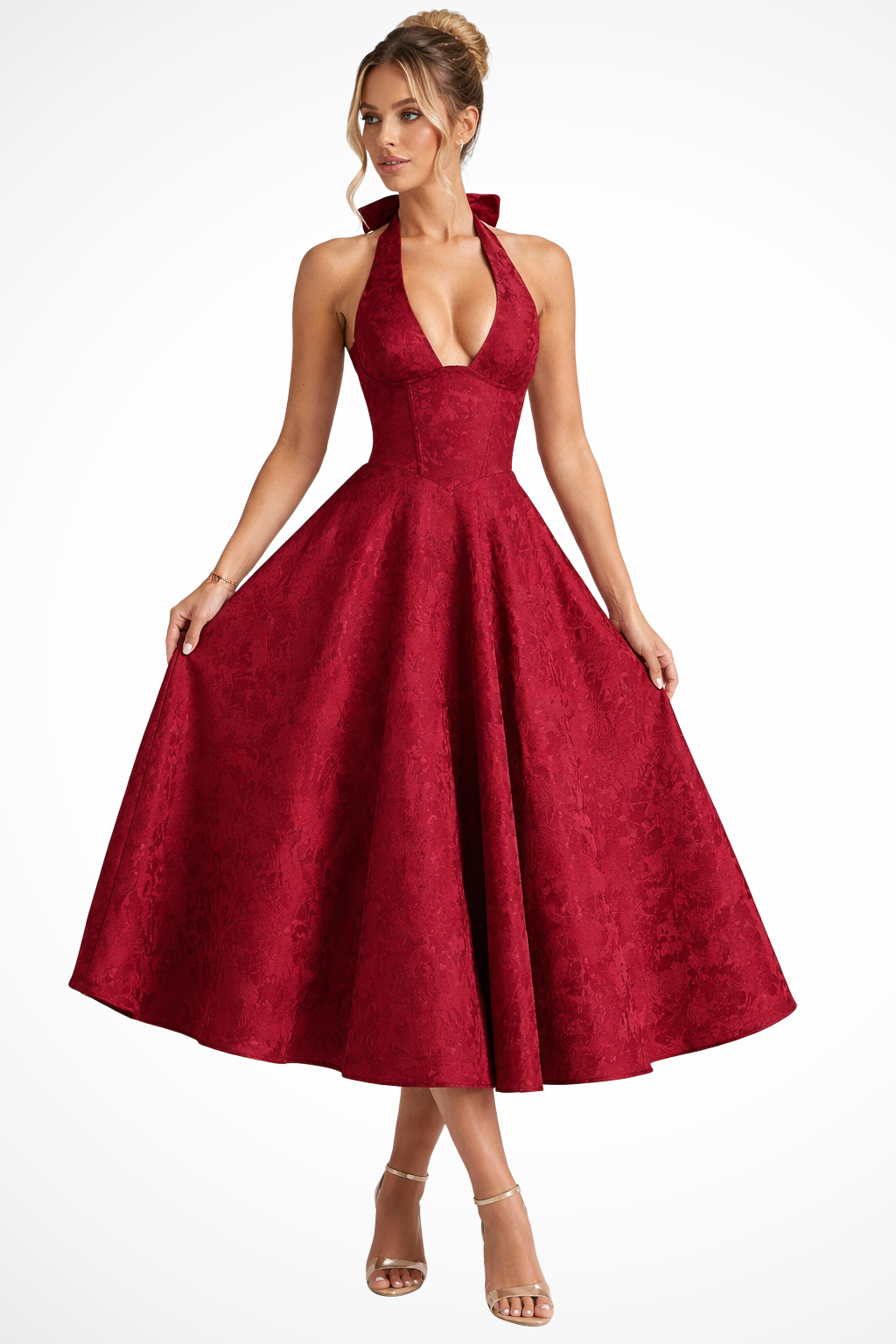 Halter Neck Open Back Midi Dress for Women
