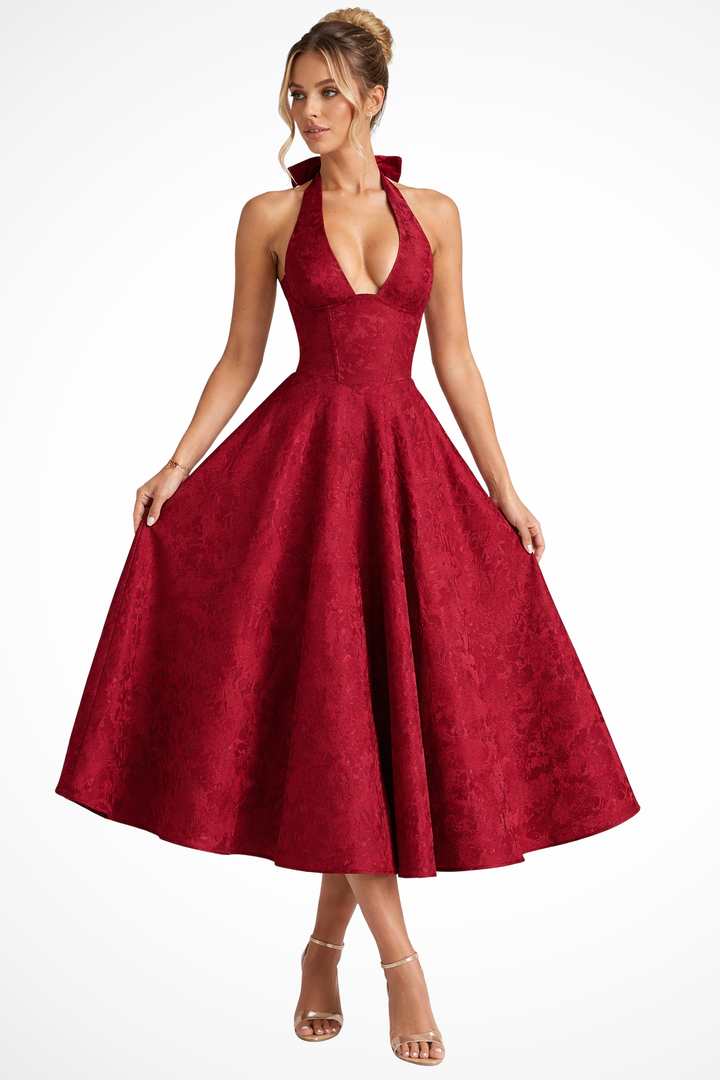 Halter Neck Open Back Midi Dress for Women