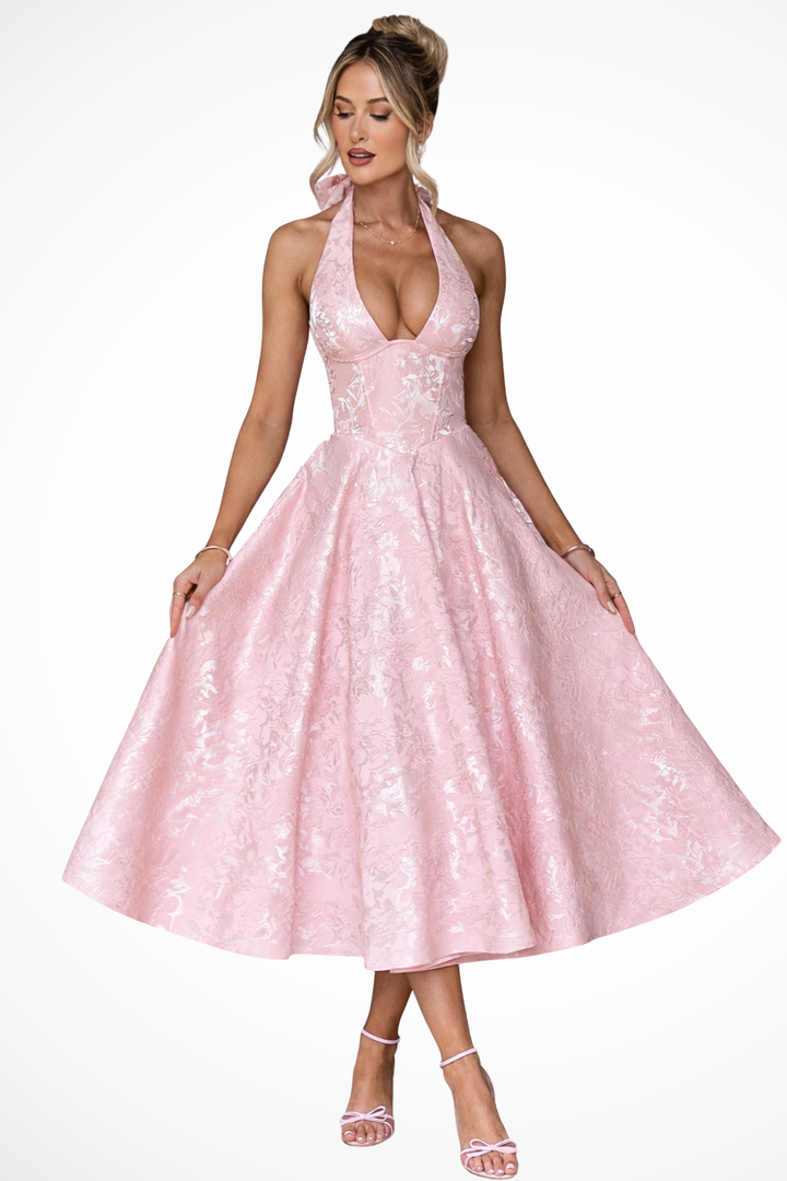 Halter Neck Open Back Midi Dress for Women