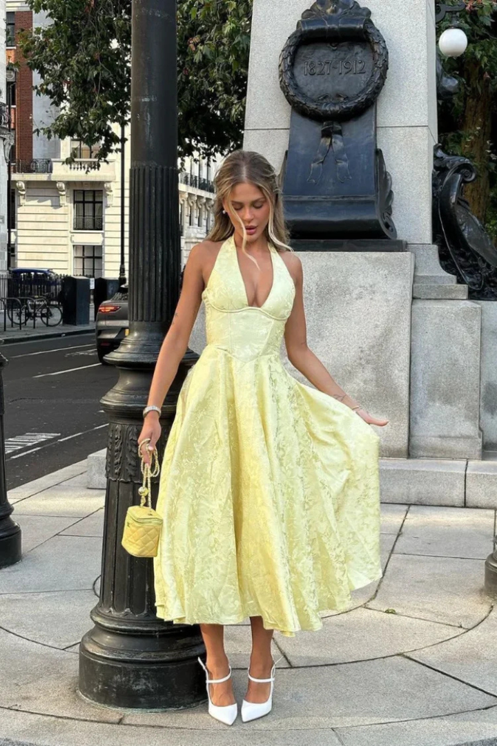 Halter Neck Open Back Midi Dress for Women