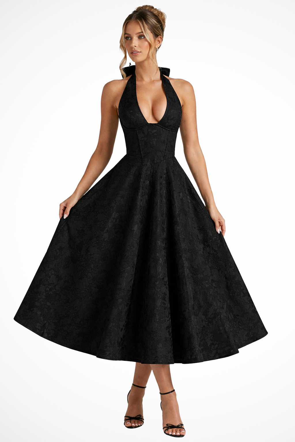 Halter Neck Open Back Midi Dress for Women