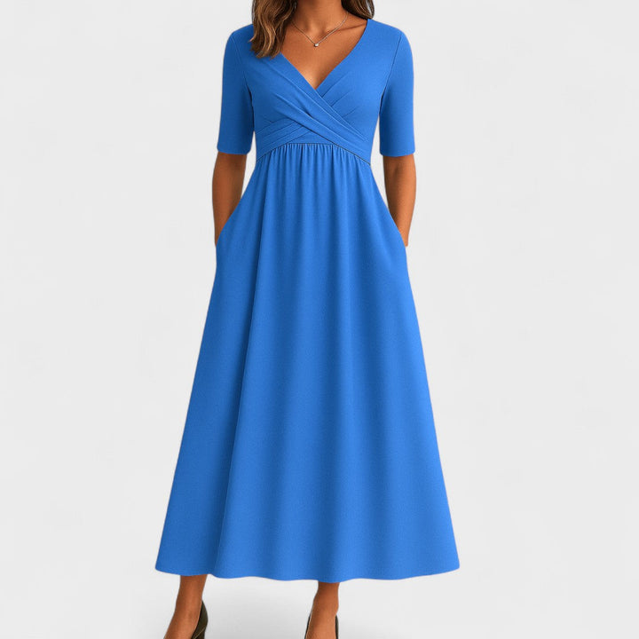 Wrap Front V-Neck Midi Dress for Women
