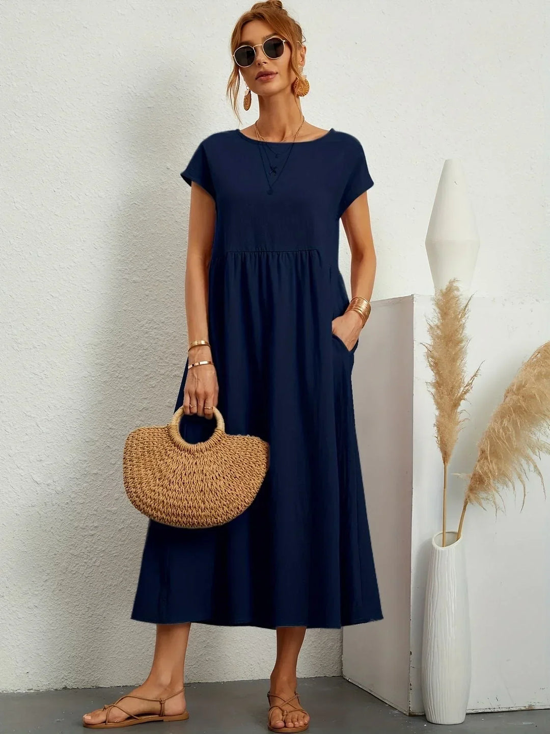 Linen Blend Relaxed Maxi Dress for Women