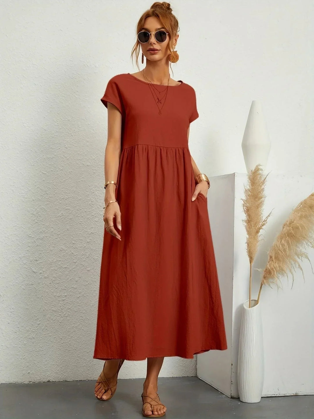 Linen Blend Relaxed Maxi Dress for Women