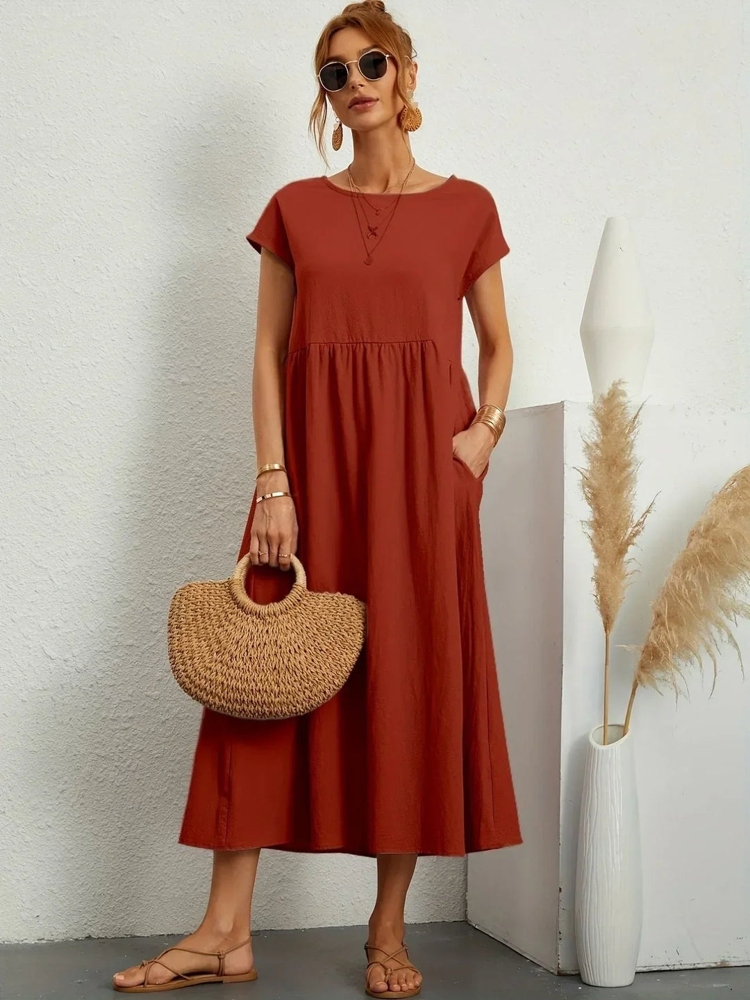 Linen Blend Relaxed Maxi Dress for Women