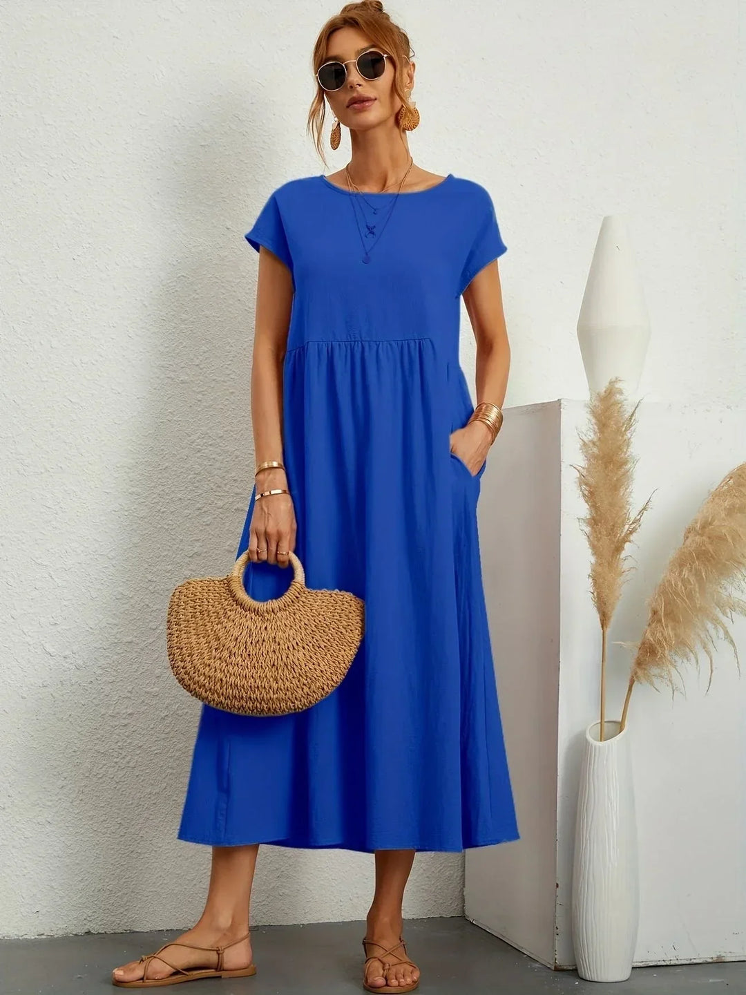 Linen Blend Relaxed Maxi Dress for Women