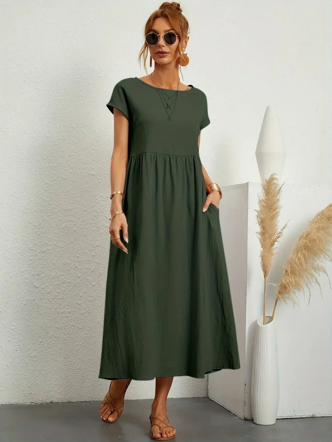 Linen Blend Relaxed Maxi Dress for Women